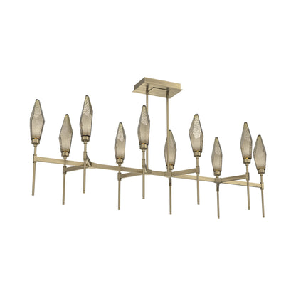 Rock Crystal Belvedere Linear LED Chandelier in Heritage Brass/Bronze Blown Glass (66.8-Inch).