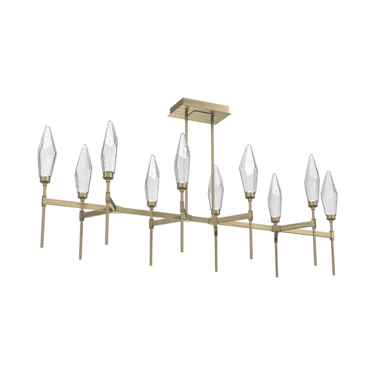 Rock Crystal Belvedere Linear LED Chandelier in Heritage Brass/Clear Blown Glass (66.8-Inch).