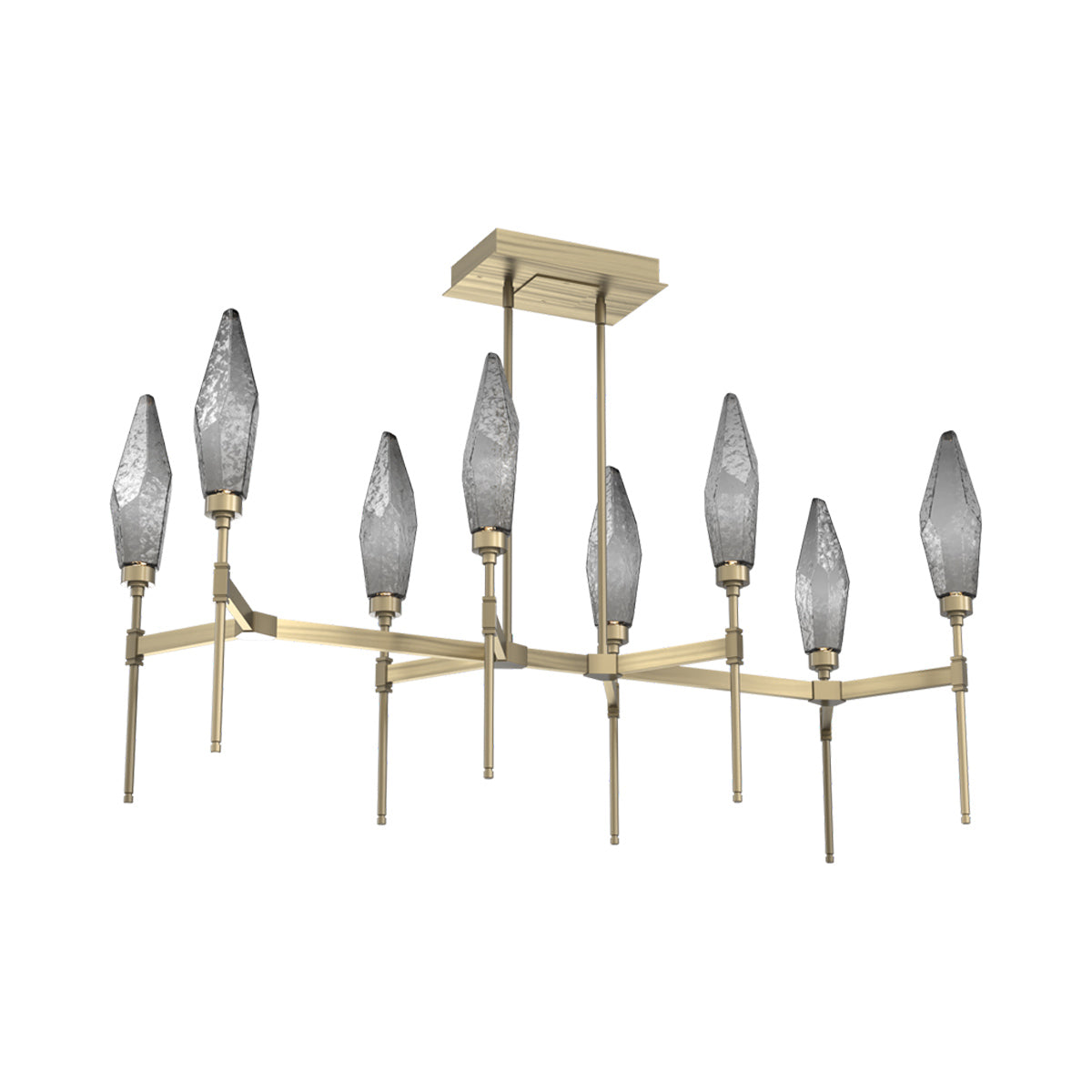 Rock Crystal Belvedere Linear LED Chandelier in Heritage Brass/Smoke Blown Glass (47.4-Inch).