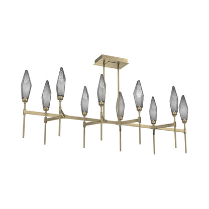 Rock Crystal Belvedere Linear LED Chandelier in Heritage Brass/Smoke Blown Glass (66.8-Inch).