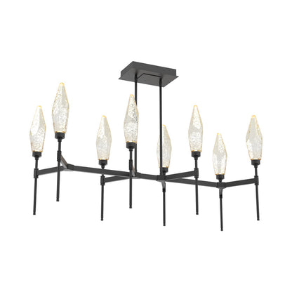 Rock Crystal Belvedere Linear LED Chandelier in Matte Black/Amber Blown Glass (47.4-Inch).