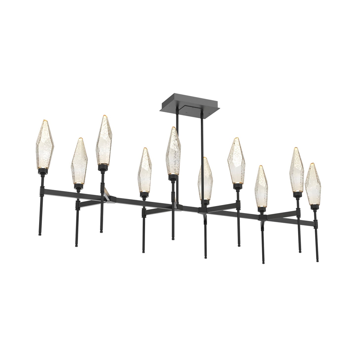 Rock Crystal Belvedere Linear LED Chandelier in Matte Black/Amber Blown Glass (66.8-Inch).