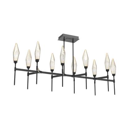 Rock Crystal Belvedere Linear LED Chandelier in Matte Black/Amber Blown Glass (66.8-Inch).