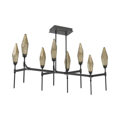 Rock Crystal Belvedere Linear LED Chandelier in Matte Black/Bronze Blown Glass (47.4-Inch).