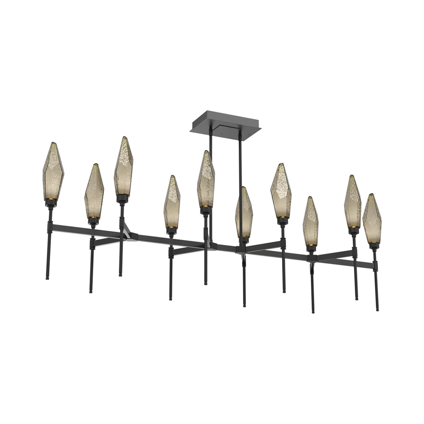 Rock Crystal Belvedere Linear LED Chandelier in Matte Black/Bronze Blown Glass (66.8-Inch).
