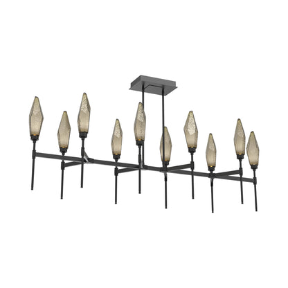 Rock Crystal Belvedere Linear LED Chandelier in Matte Black/Bronze Blown Glass (66.8-Inch).