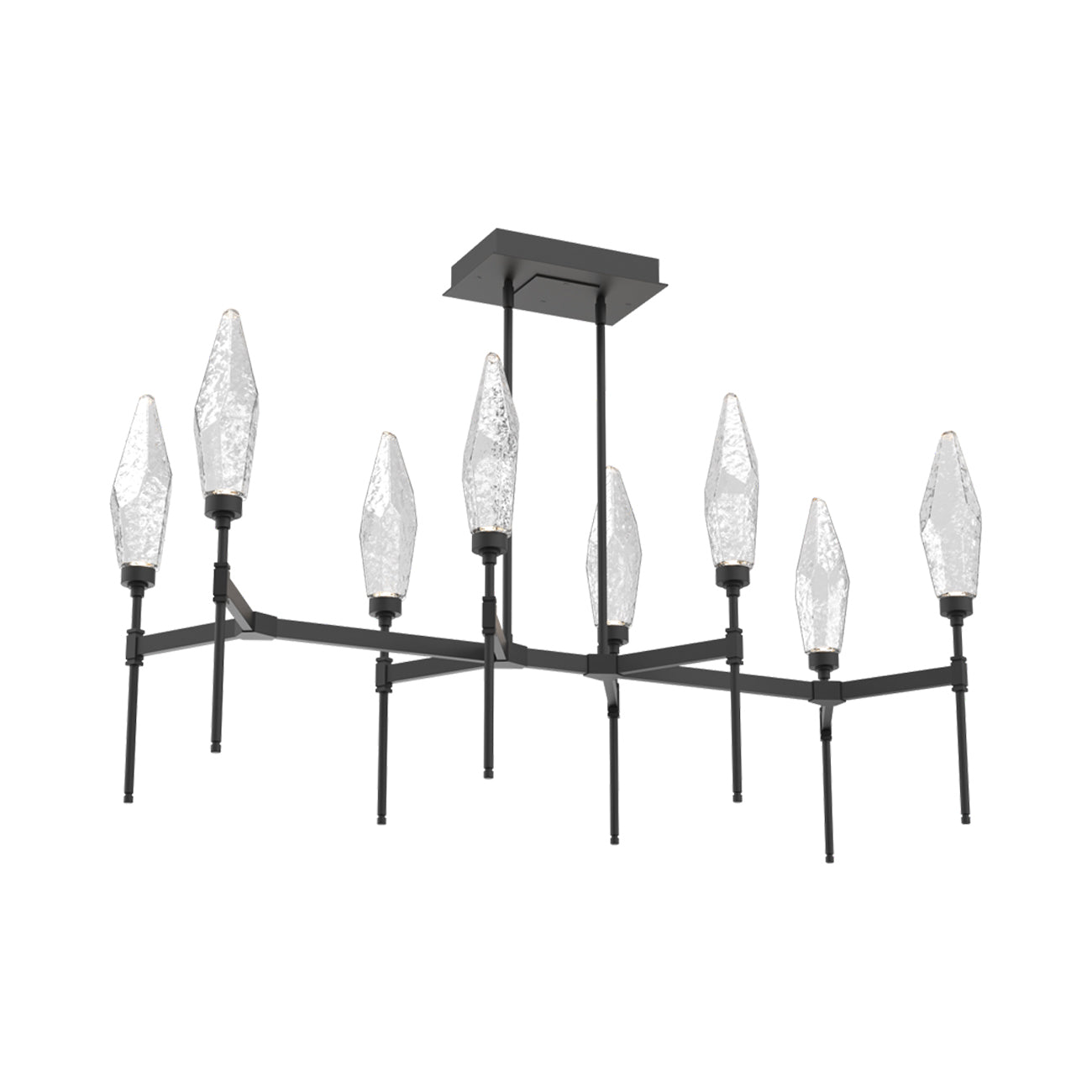 Rock Crystal Belvedere Linear LED Chandelier in Matte Black/Clear Blown Glass (47.4-Inch).