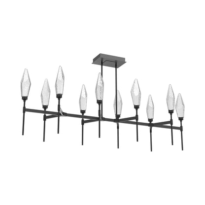 Rock Crystal Belvedere Linear LED Chandelier in Matte Black/Clear Blown Glass (66.8-Inch).