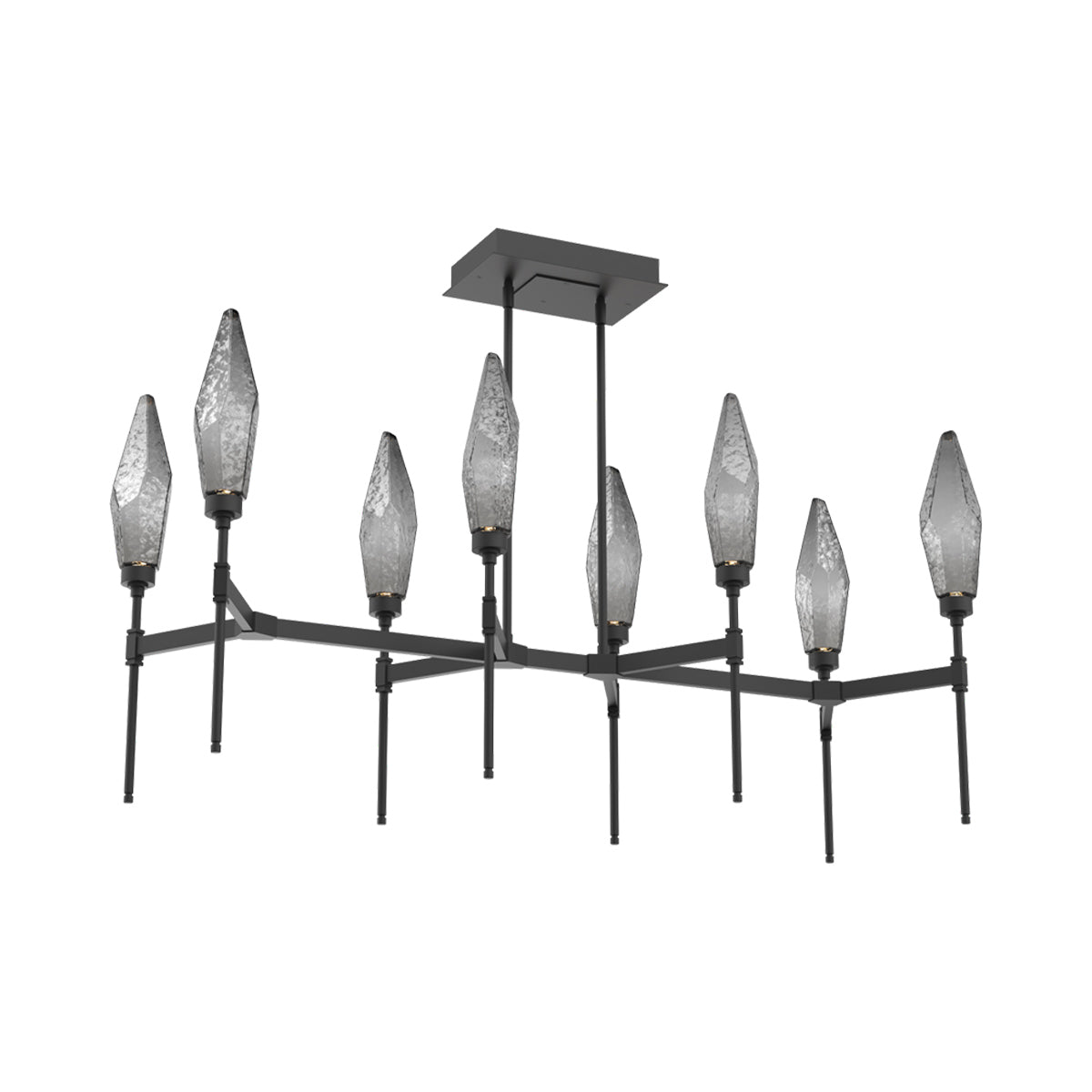 Rock Crystal Belvedere Linear LED Chandelier in Matte Black/Smoke Blown Glass (47.4-Inch).