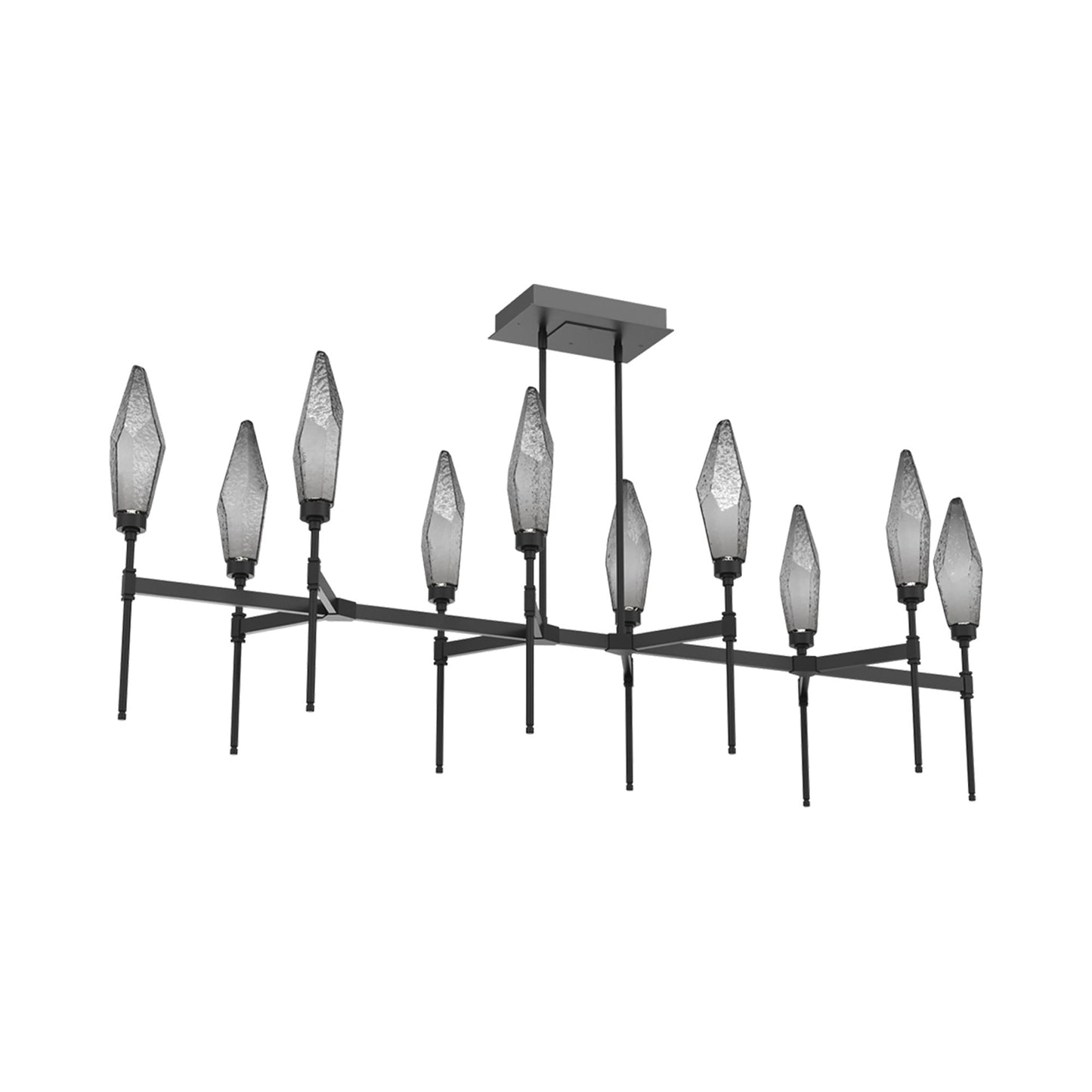 Rock Crystal Belvedere Linear LED Chandelier in Matte Black/Smoke Blown Glass (66.8-Inch).