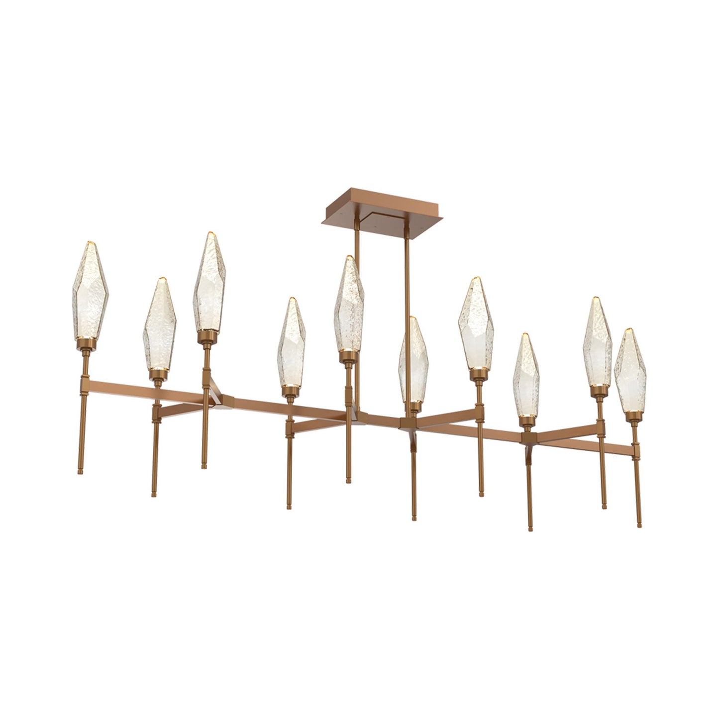 Rock Crystal Belvedere Linear LED Chandelier in Novel Brass/Amber Blown Glass (66.8-Inch).