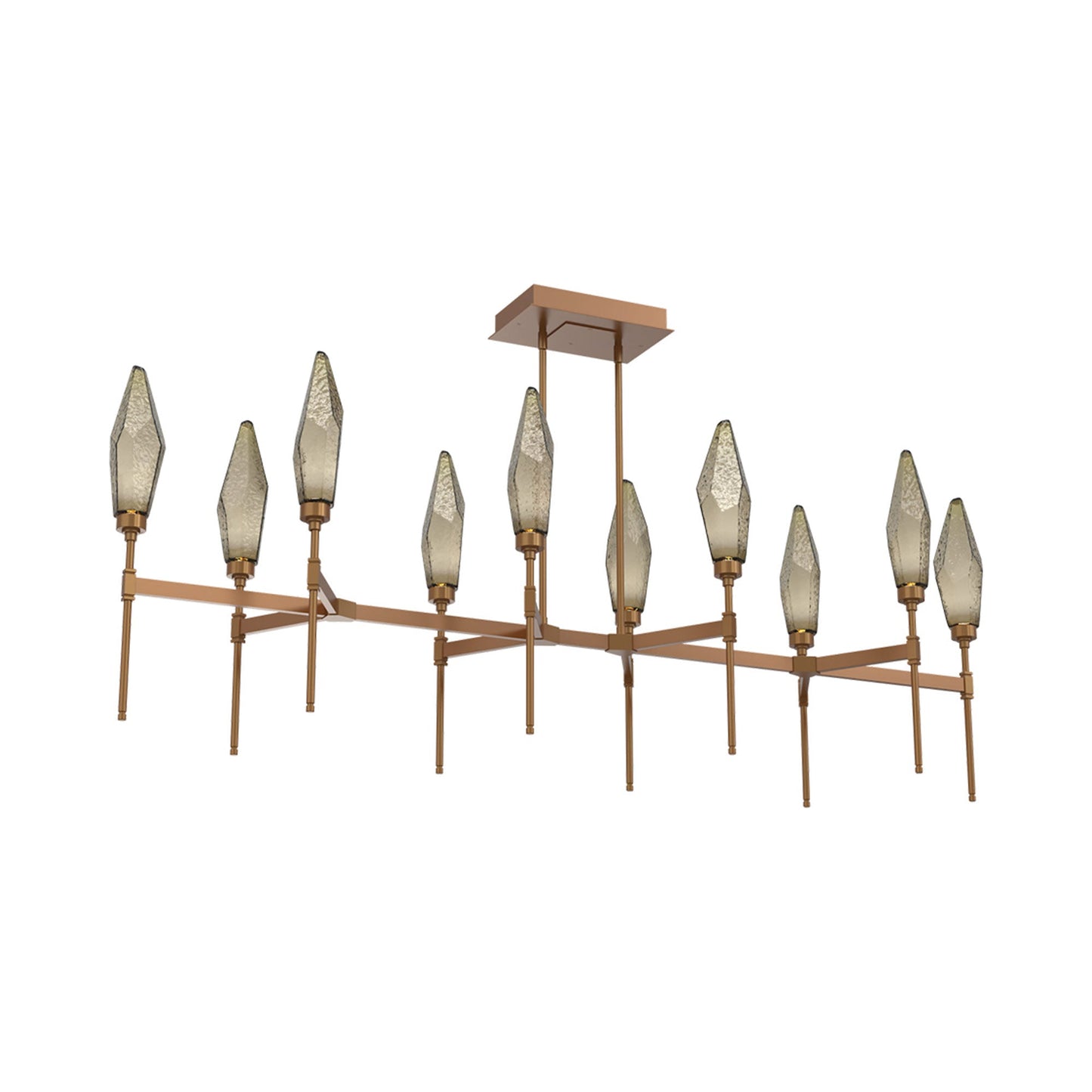 Rock Crystal Belvedere Linear LED Chandelier in Novel Brass/Bronze Blown Glass (66.8-Inch).