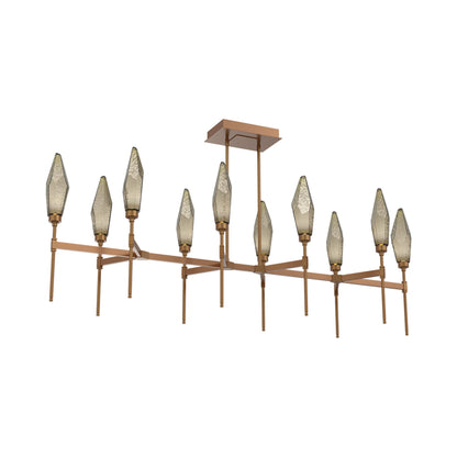 Rock Crystal Belvedere Linear LED Chandelier in Novel Brass/Bronze Blown Glass (66.8-Inch).