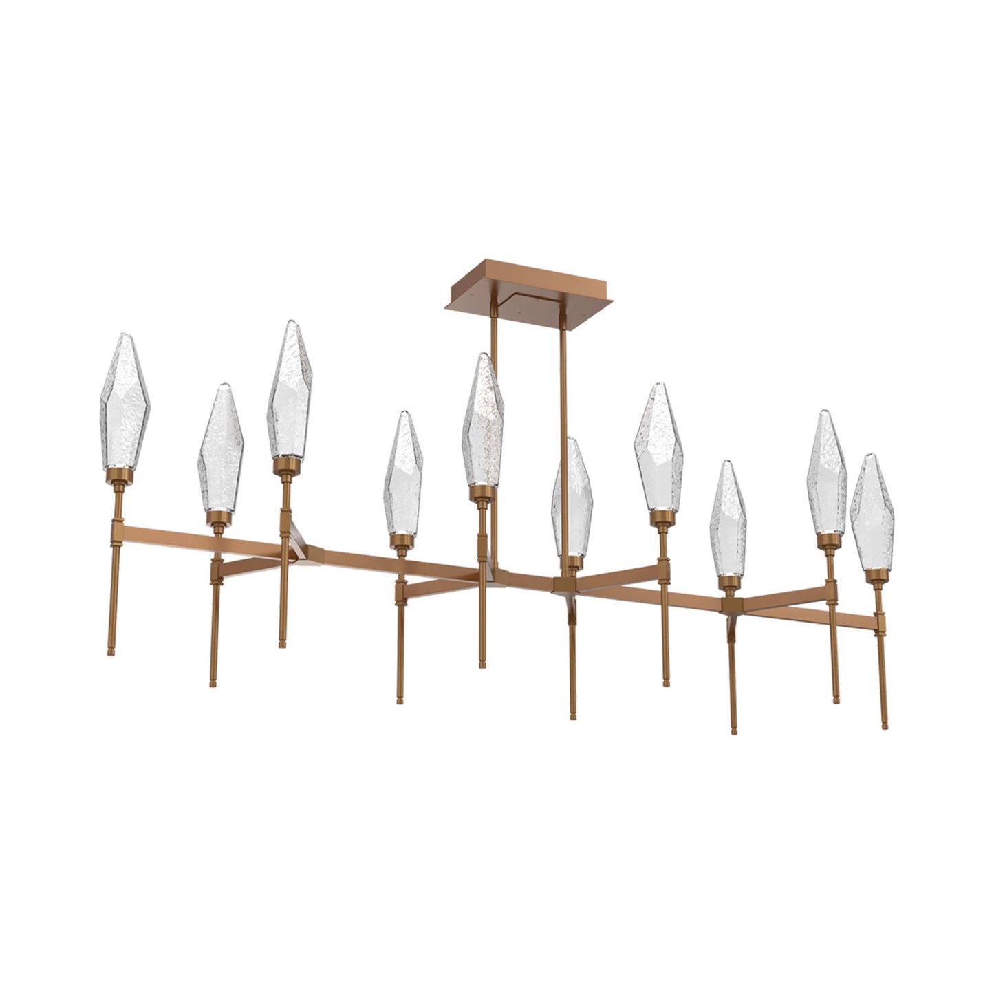 Rock Crystal Belvedere Linear LED Chandelier in Novel Brass/Clear Blown Glass (66.8-Inch).
