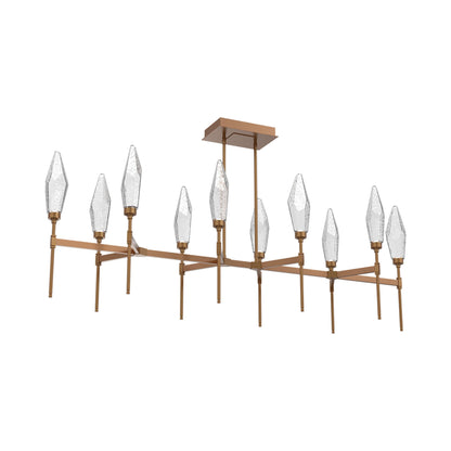 Rock Crystal Belvedere Linear LED Chandelier in Novel Brass/Clear Blown Glass (66.8-Inch).