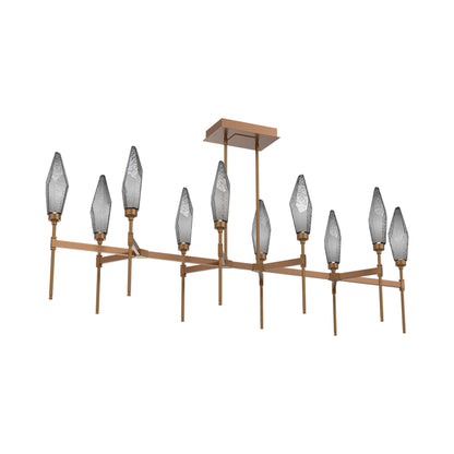 Rock Crystal Belvedere Linear LED Chandelier in Novel Brass/Smoke Blown Glass (66.8-Inch).