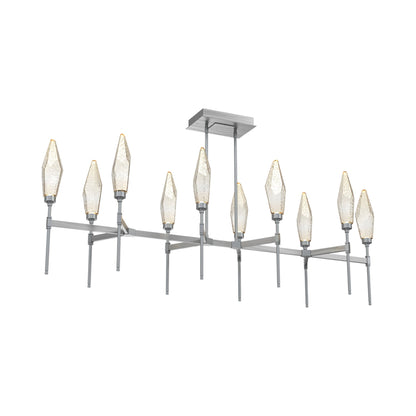 Rock Crystal Belvedere Linear LED Chandelier in Satin Nickel/Amber Blown Glass (66.8-Inch).