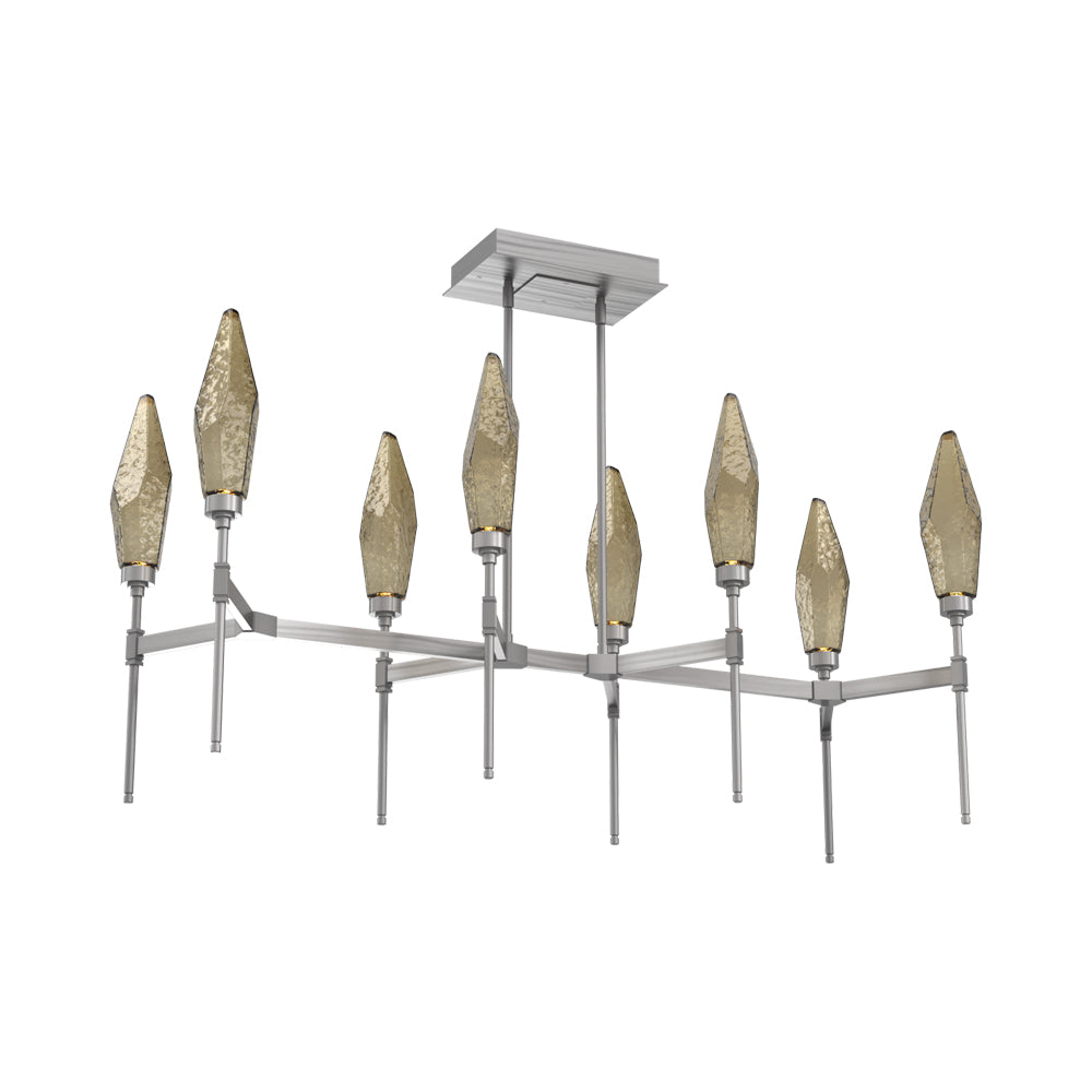 Rock Crystal Belvedere Linear LED Chandelier in Satin Nickel/Bronze Blown Glass (47.4-Inch).