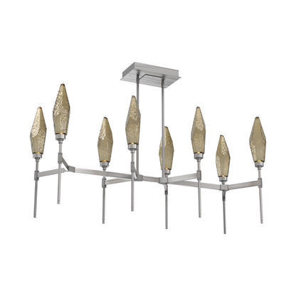 Rock Crystal Belvedere Linear LED Chandelier in Satin Nickel/Bronze Blown Glass (47.4-Inch).
