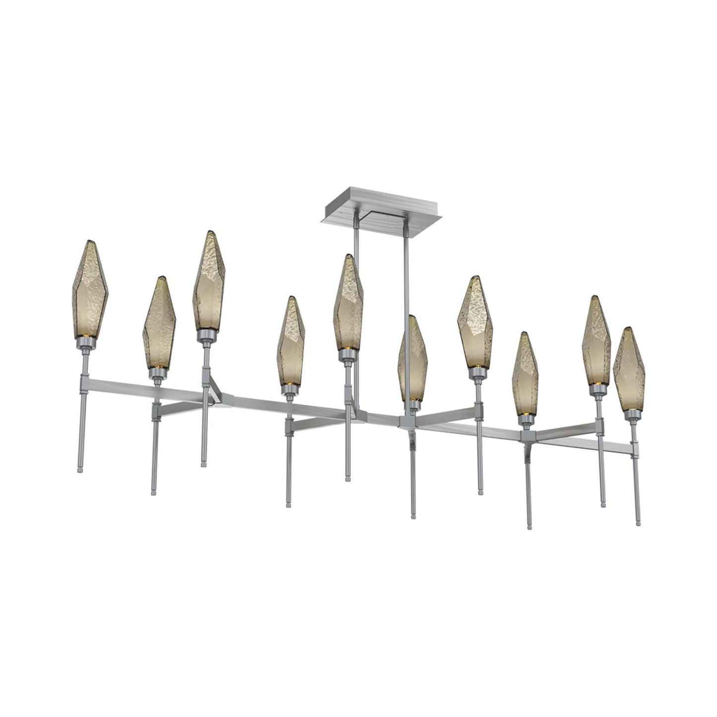 Rock Crystal Belvedere Linear LED Chandelier in Satin Nickel/Bronze Blown Glass (66.8-Inch).
