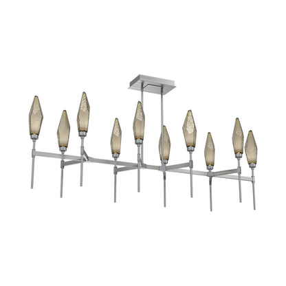 Rock Crystal Belvedere Linear LED Chandelier in Satin Nickel/Bronze Blown Glass (66.8-Inch).