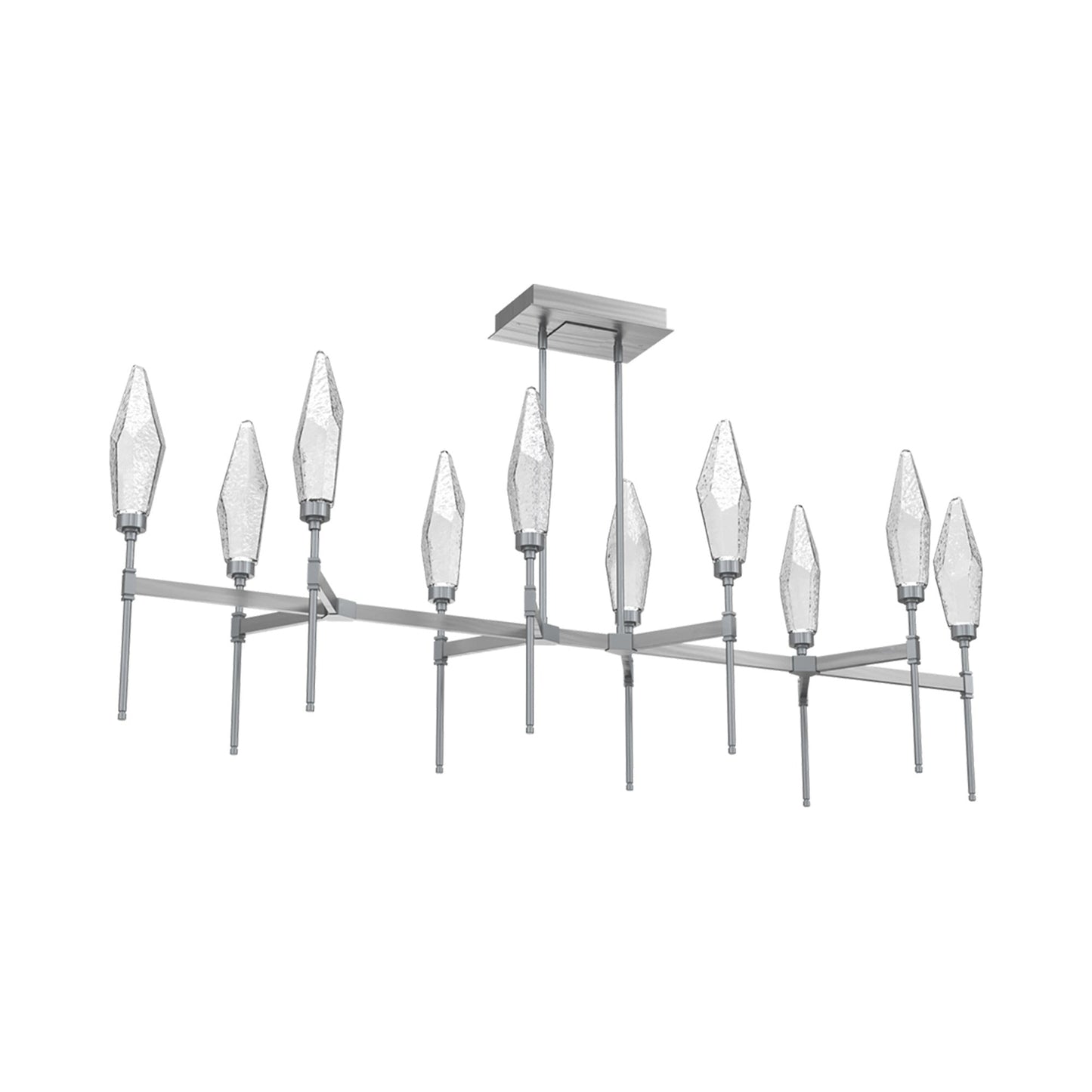 Rock Crystal Belvedere Linear LED Chandelier in Satin Nickel/Clear Blown Glass (66.8-Inch).