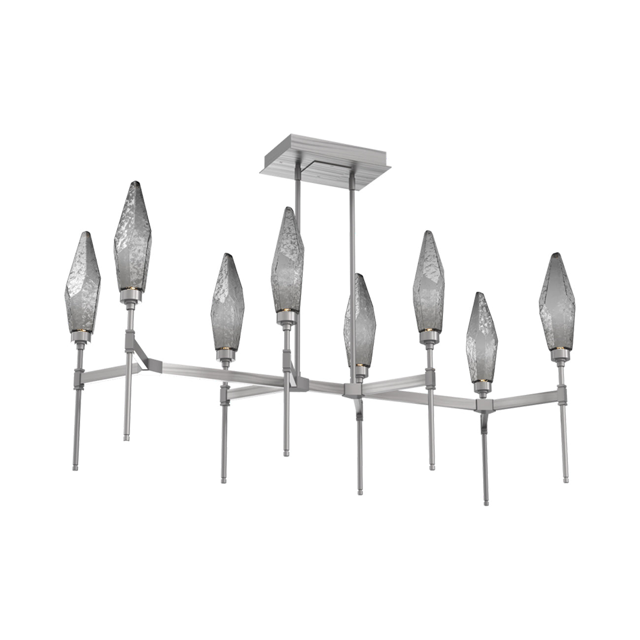 Rock Crystal Belvedere Linear LED Chandelier in Satin Nickel/Smoke Blown Glass (47.4-Inch).