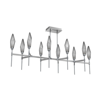 Rock Crystal Belvedere Linear LED Chandelier in Satin Nickel/Smoke Blown Glass (66.8-Inch).