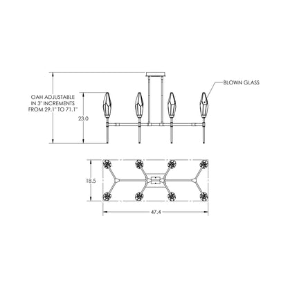 Rock Crystal Belvedere Linear LED Chandelier - line drawing.