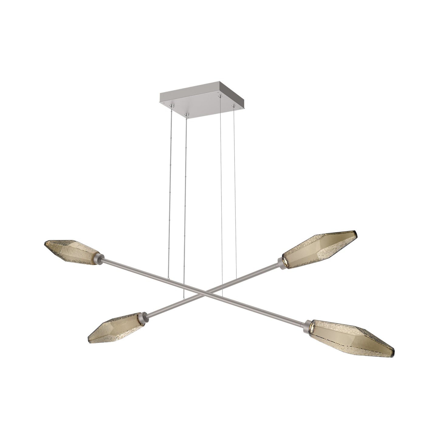 Rock Crystal Double Moda Linear LED Chandelier in Beige Silver/Bronze Blown Glass.