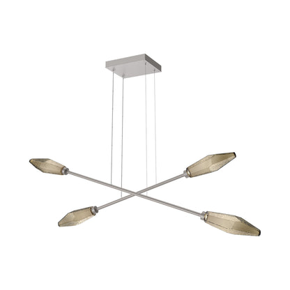 Rock Crystal Double Moda Linear LED Chandelier in Beige Silver/Bronze Blown Glass.