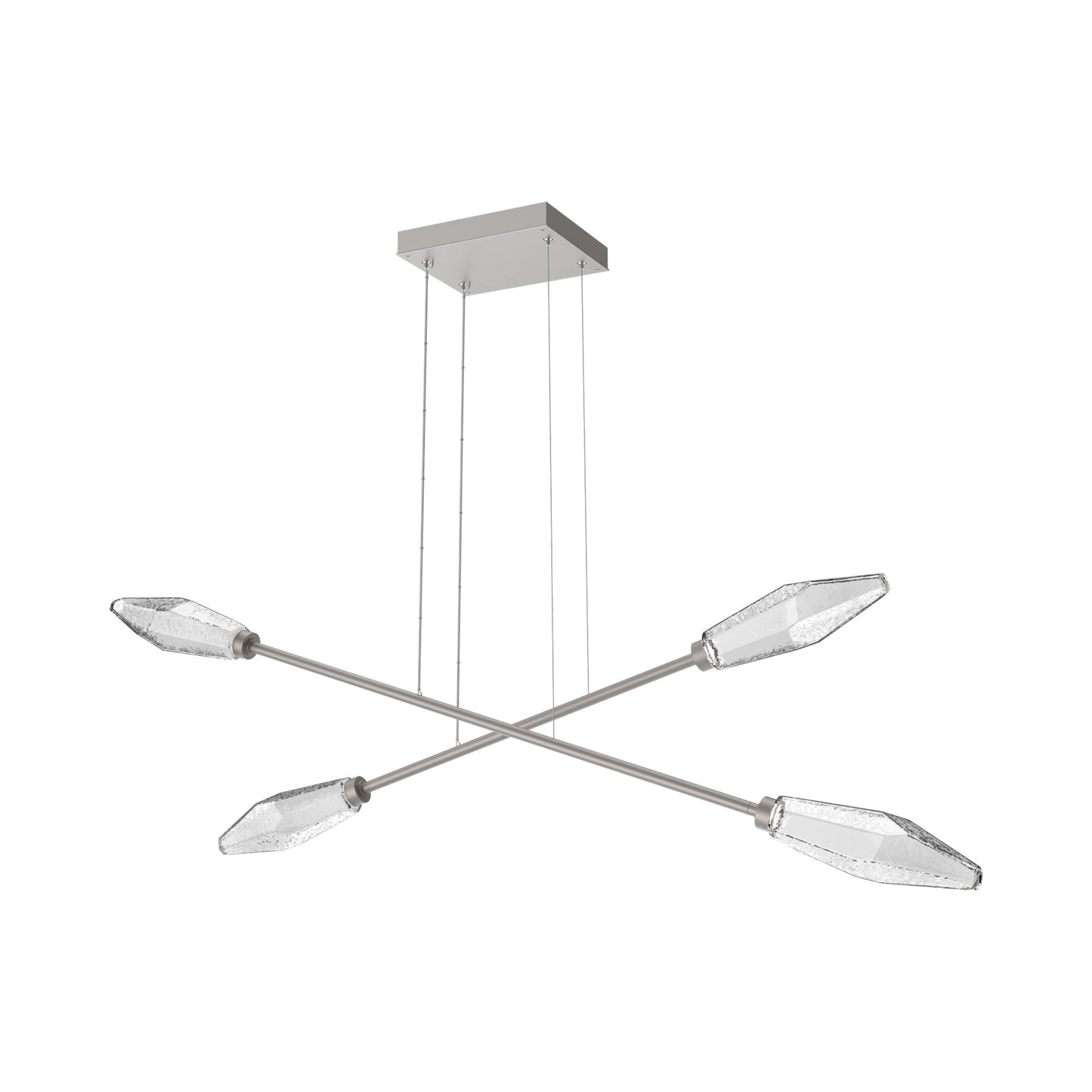 Rock Crystal Double Moda Linear LED Chandelier in Beige Silver/Clear Blown Glass.