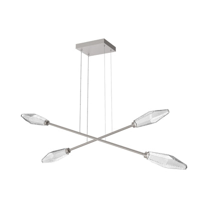 Rock Crystal Double Moda Linear LED Chandelier in Beige Silver/Clear Blown Glass.