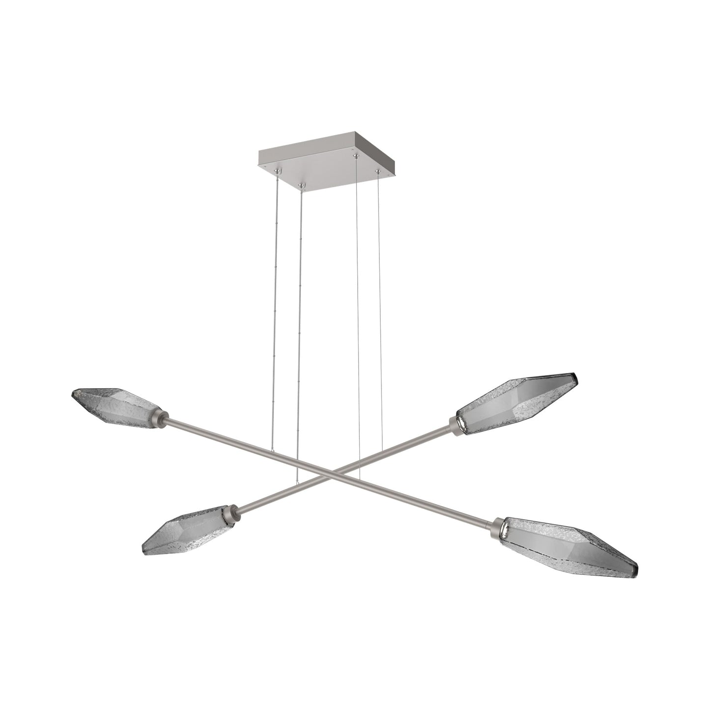 Rock Crystal Double Moda Linear LED Chandelier in Beige Silver/Smoke Blown Glass.