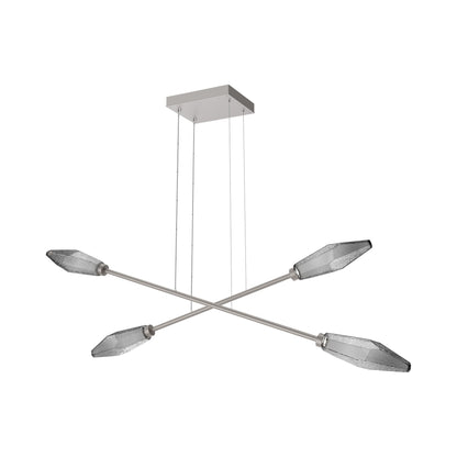 Rock Crystal Double Moda Linear LED Chandelier in Beige Silver/Smoke Blown Glass.