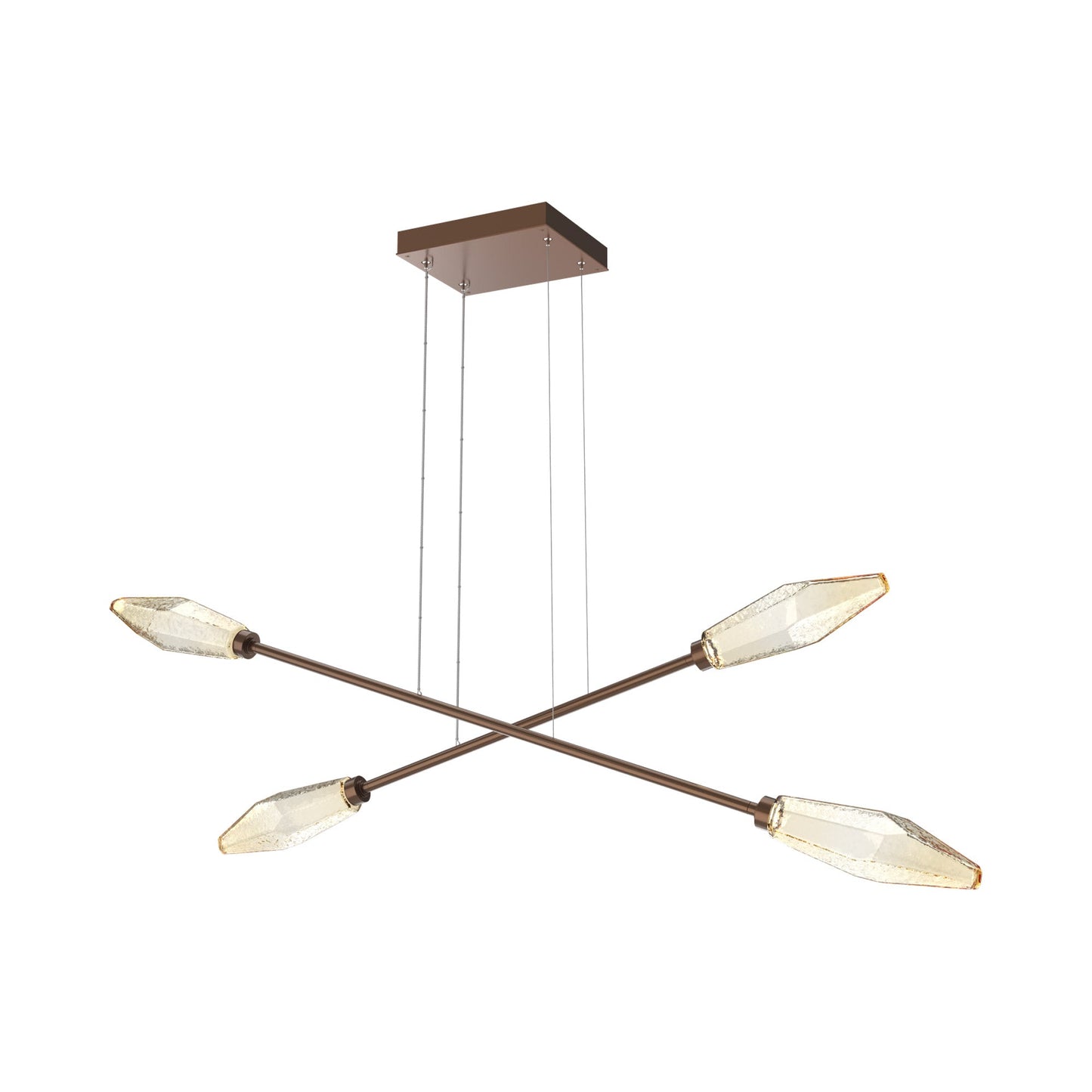 Rock Crystal Double Moda Linear LED Chandelier in Burnished Bronze/Amber Blown Glass.