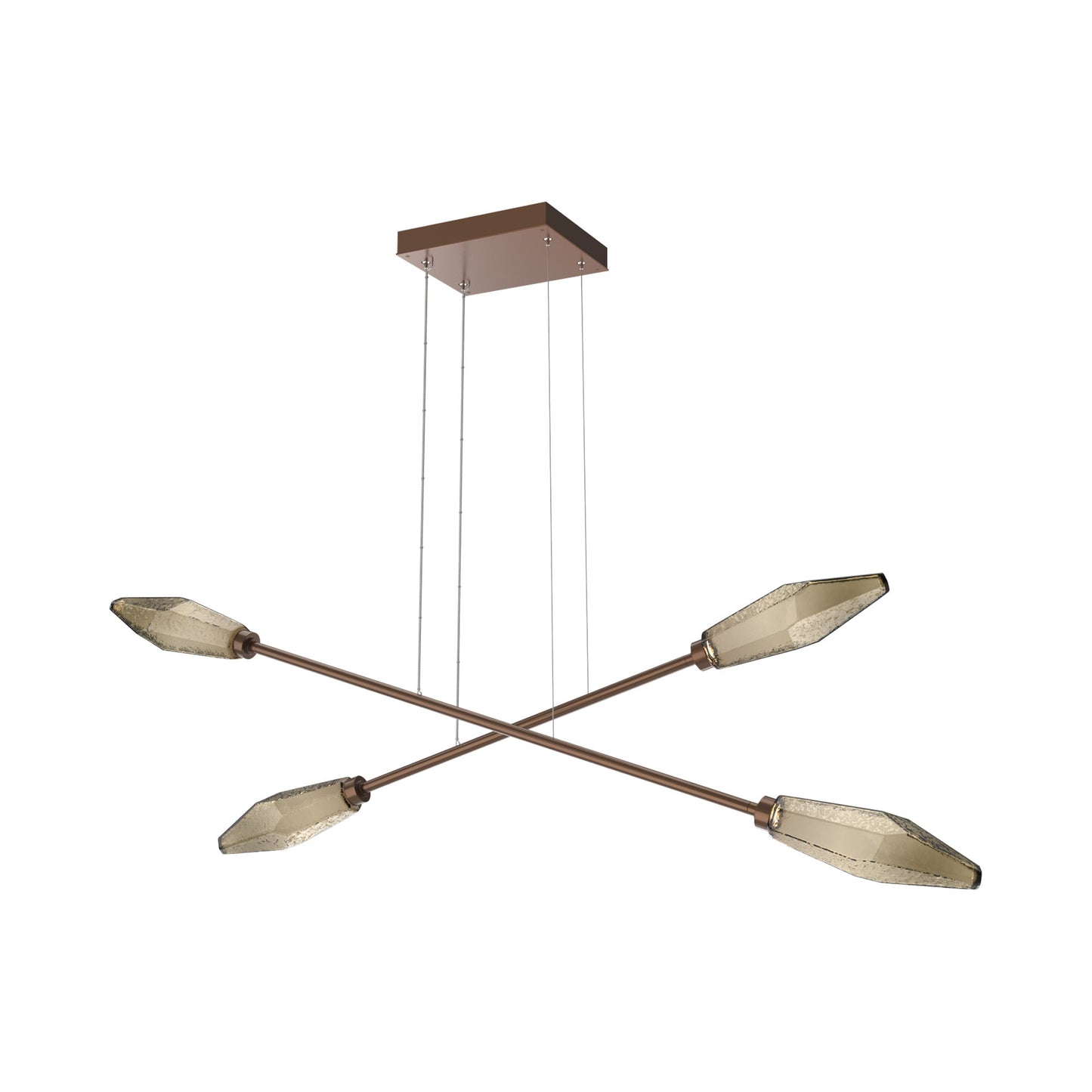 Rock Crystal Double Moda Linear LED Chandelier in Burnished Bronze/Bronze Blown Glass.