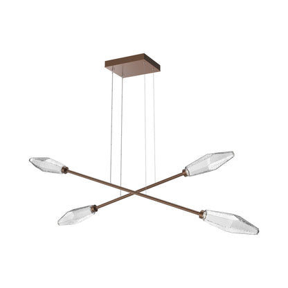 Rock Crystal Double Moda Linear LED Chandelier in Burnished Bronze/Clear Blown Glass.