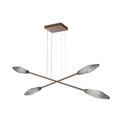 Rock Crystal Double Moda Linear LED Chandelier in Burnished Bronze/Smoke Blown Glass.