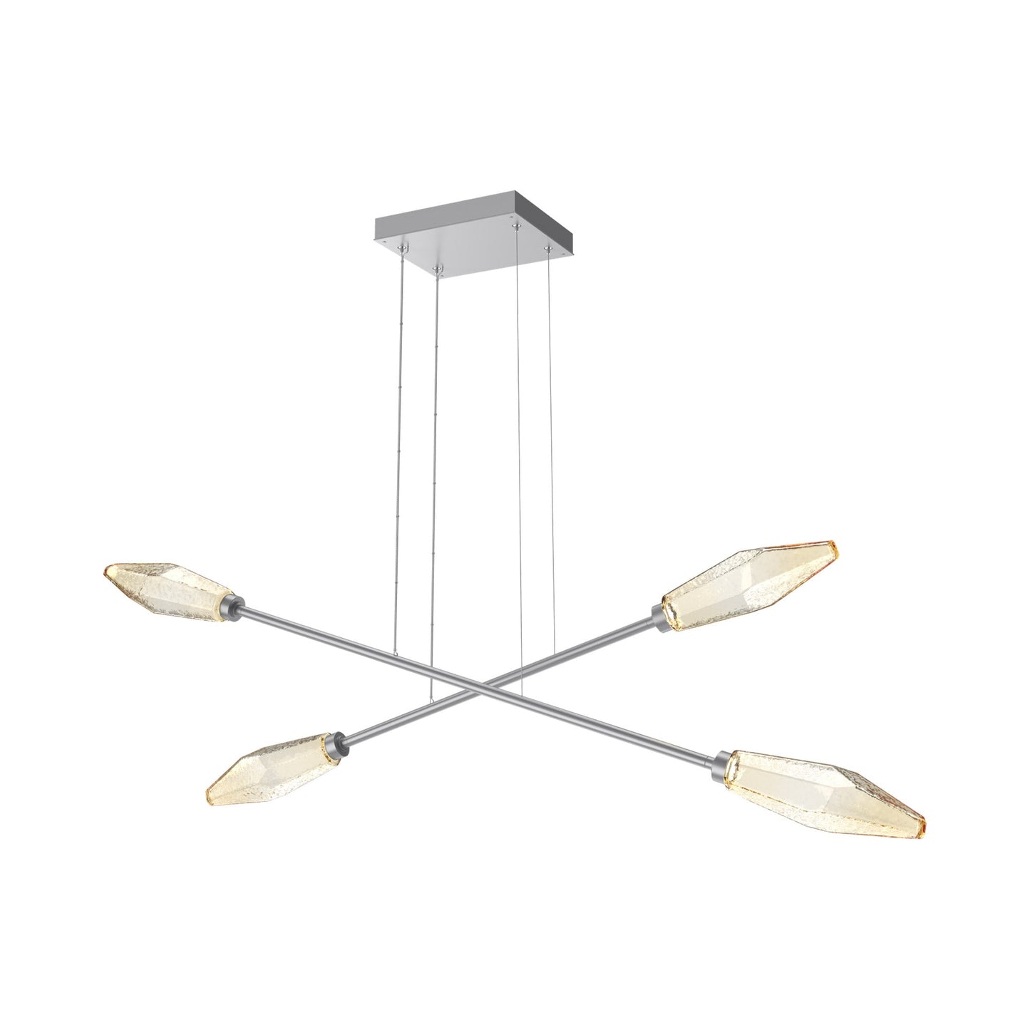 Rock Crystal Double Moda Linear LED Chandelier in Classic Silver/Amber Blown Glass.