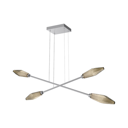 Rock Crystal Double Moda Linear LED Chandelier in Classic Silver/Bronze Blown Glass.