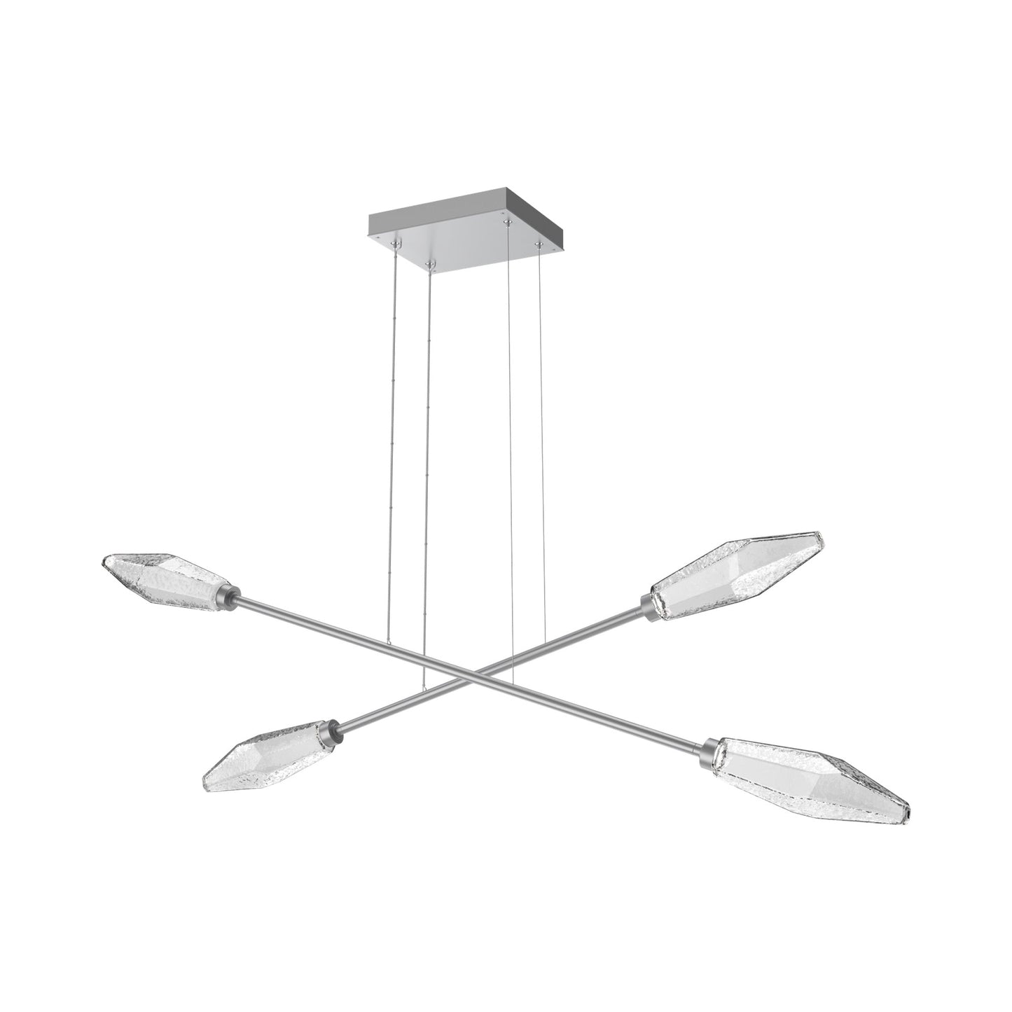Rock Crystal Double Moda Linear LED Chandelier in Classic Silver/Clear Blown Glass.