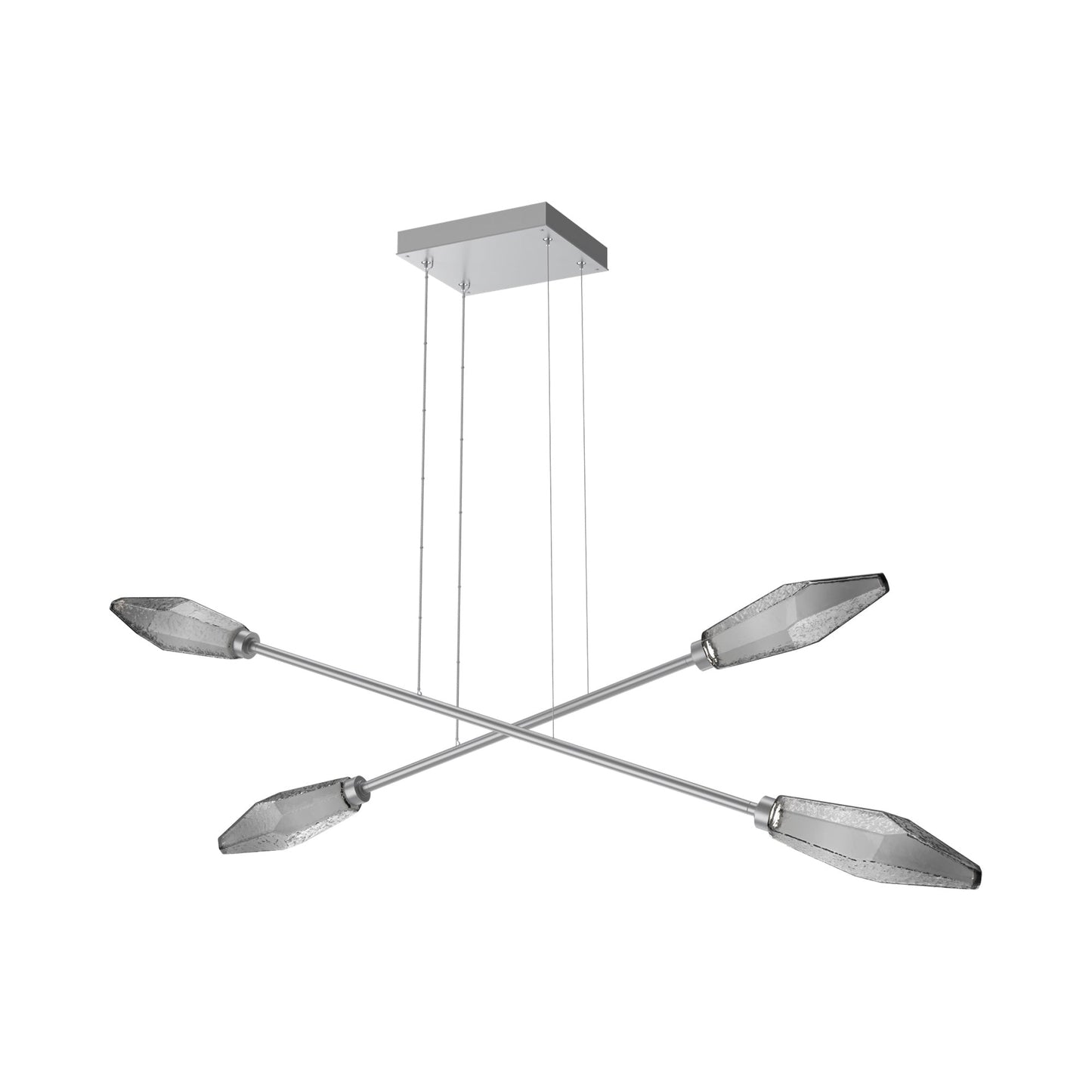 Rock Crystal Double Moda Linear LED Chandelier in Classic Silver/Smoke Blown Glass.