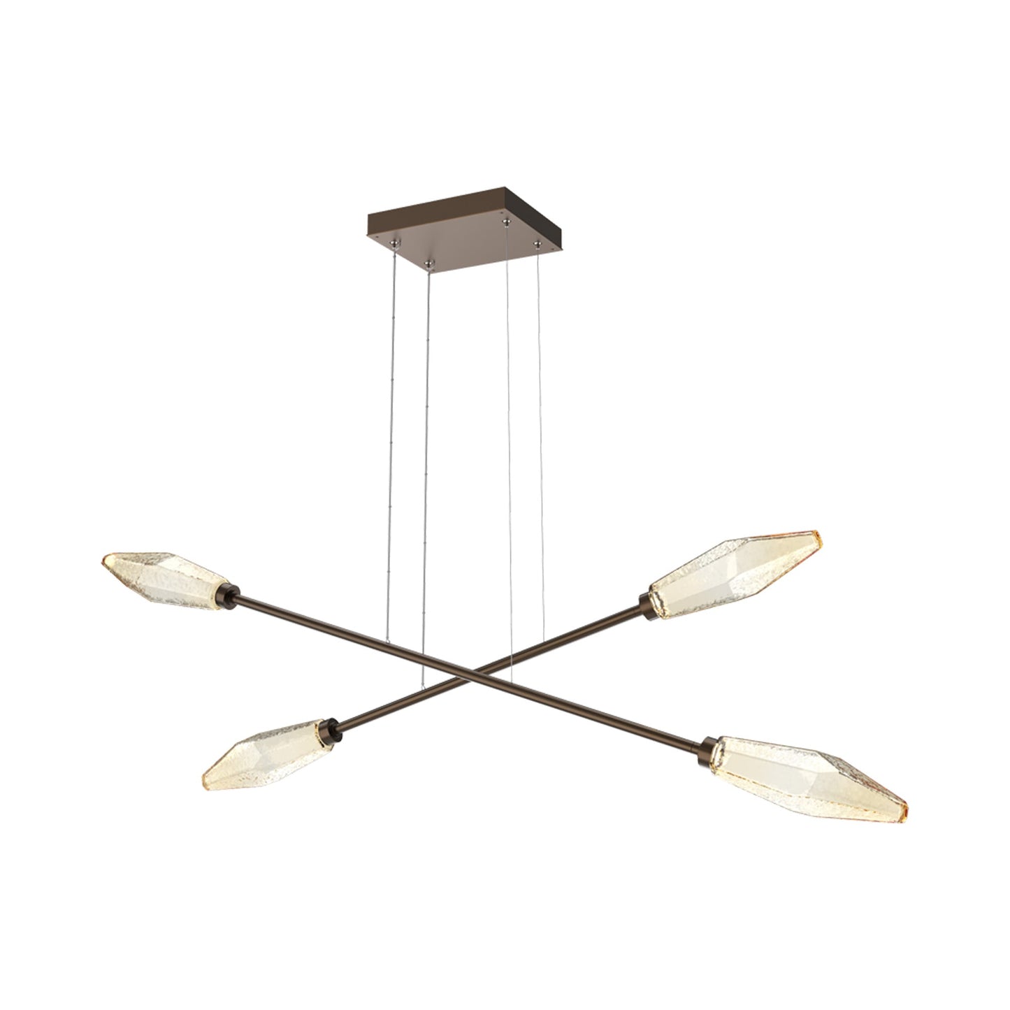 Rock Crystal Double Moda Linear LED Chandelier in Flat Bronze/Amber Blown Glass.