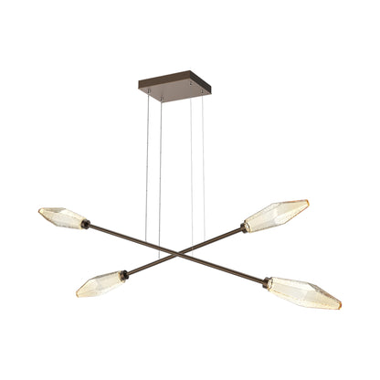 Rock Crystal Double Moda Linear LED Chandelier in Flat Bronze/Amber Blown Glass.