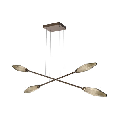 Rock Crystal Double Moda Linear LED Chandelier in Flat Bronze/Bronze Blown Glass.