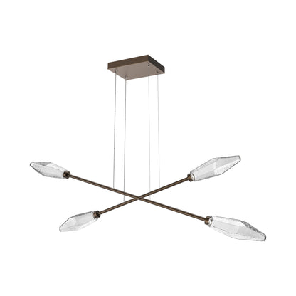 Rock Crystal Double Moda Linear LED Chandelier in Flat Bronze/Clear Blown Glass.
