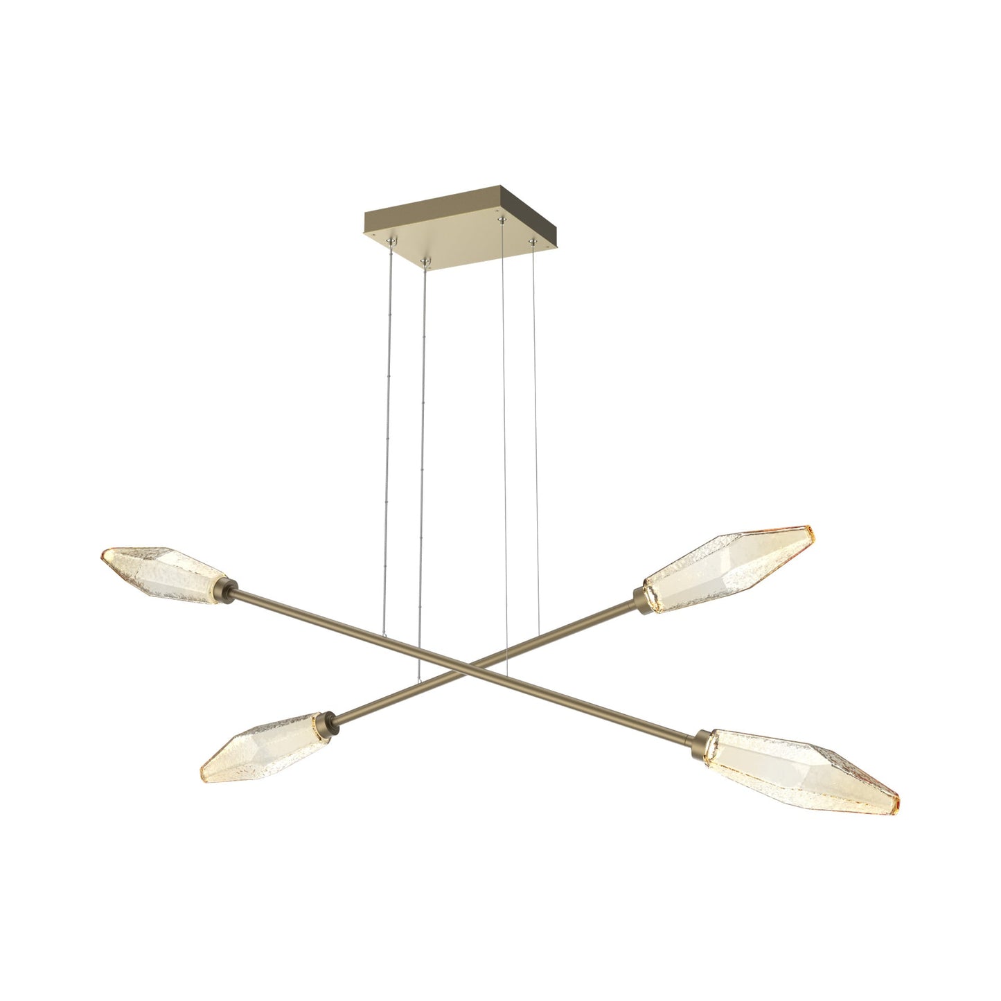 Rock Crystal Double Moda Linear LED Chandelier in Gilded Brass/Amber Blown Glass.