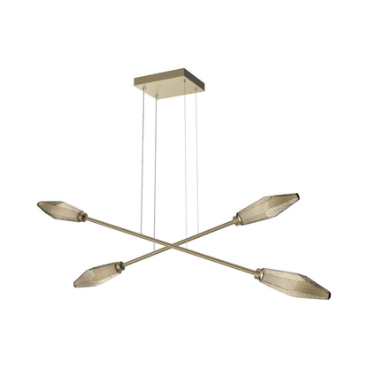 Rock Crystal Double Moda Linear LED Chandelier in Gilded Brass/Bronze Blown Glass.