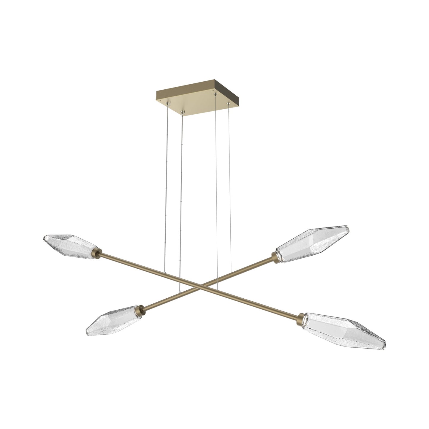 Rock Crystal Double Moda Linear LED Chandelier in Gilded Brass/Clear Blown Glass.